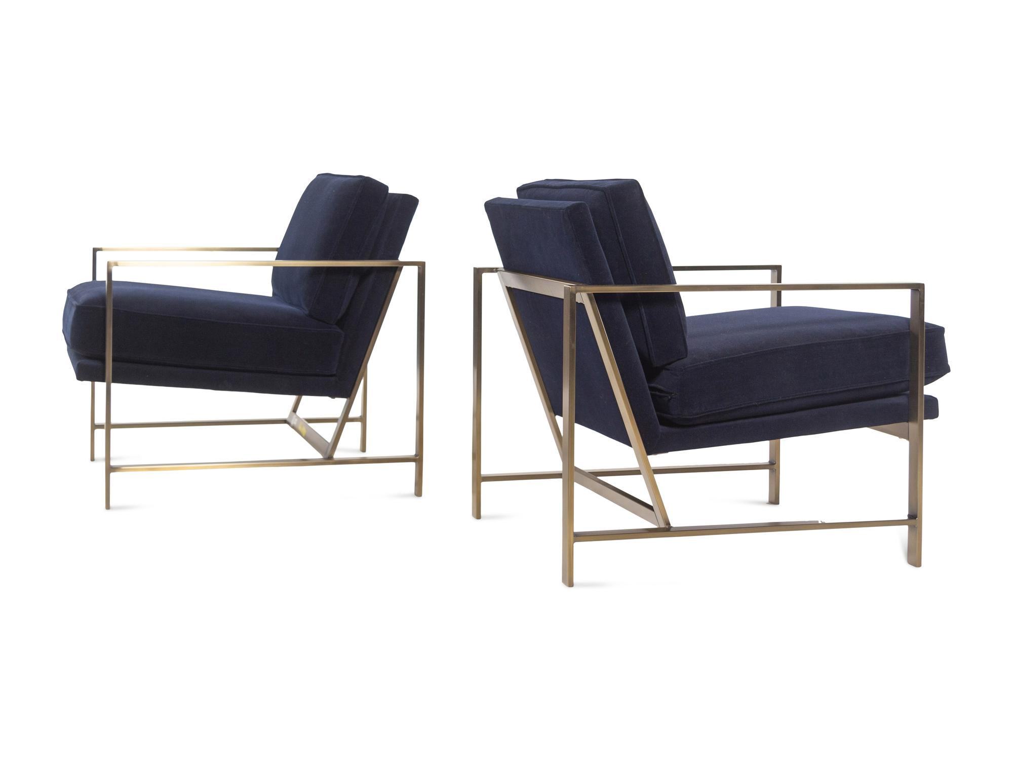 A Set of Four Contemporary Brass and Velvet Armchairs
