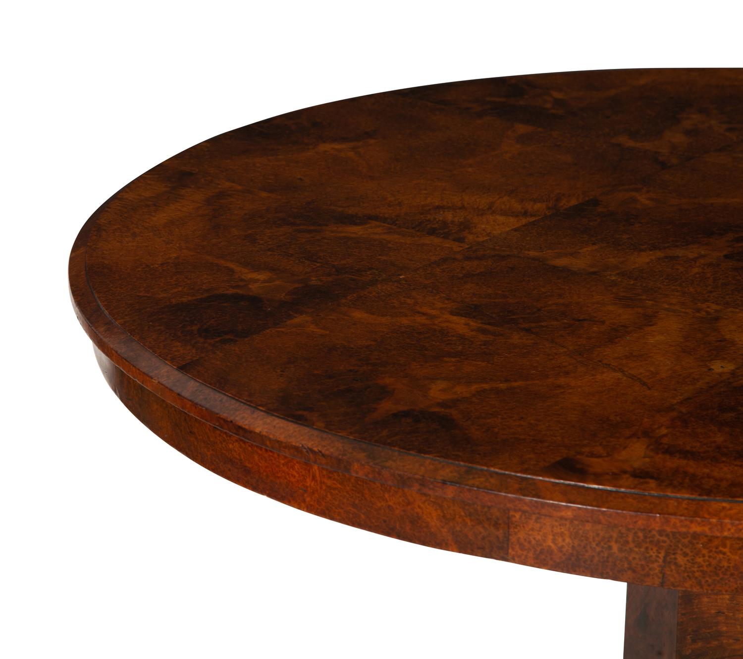 A Regency Gilt Bronze Mounted Burl Yew-Wood Veneered Tilt-Top Table