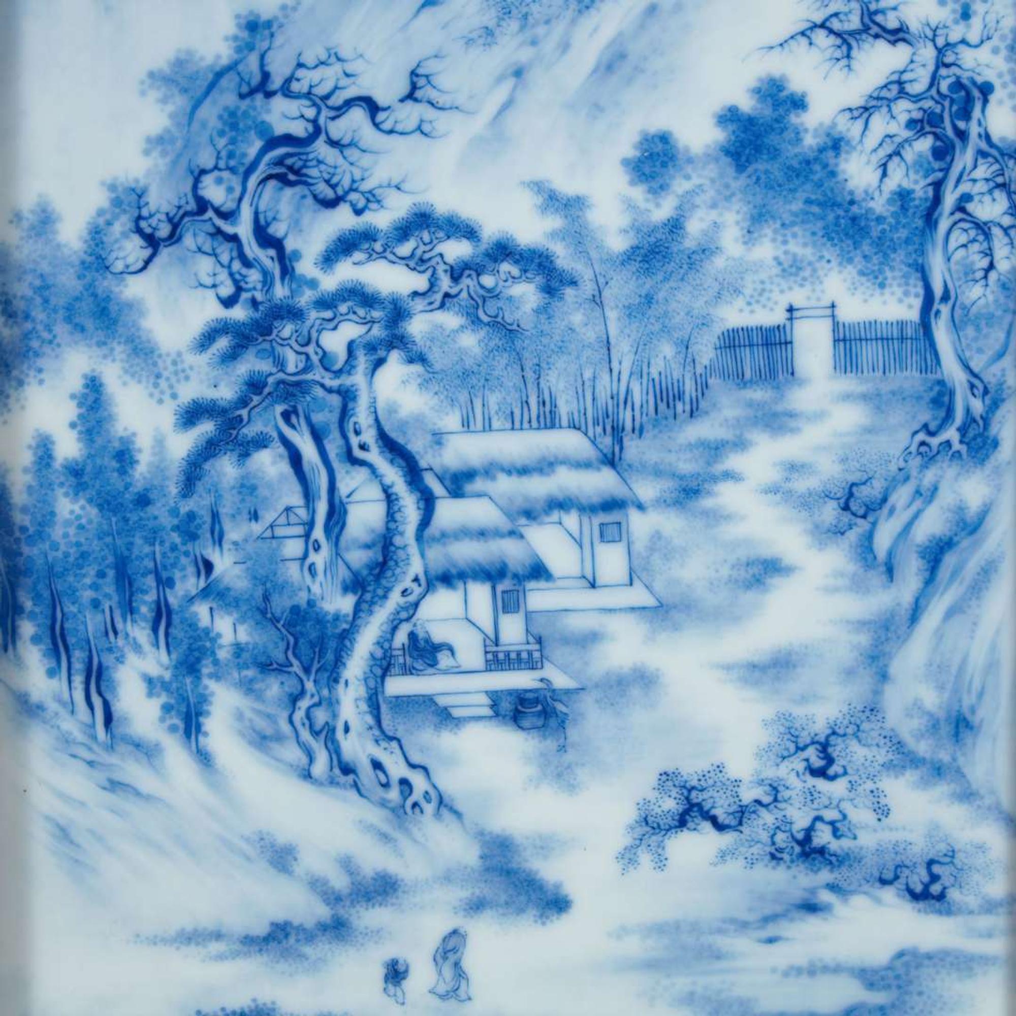 Two finely-painted Chinese blue and white porcelain panels 青花瓷板两件