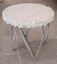 A Silvered Metal Side Table With Stone Top Height 20 1/2 inches.