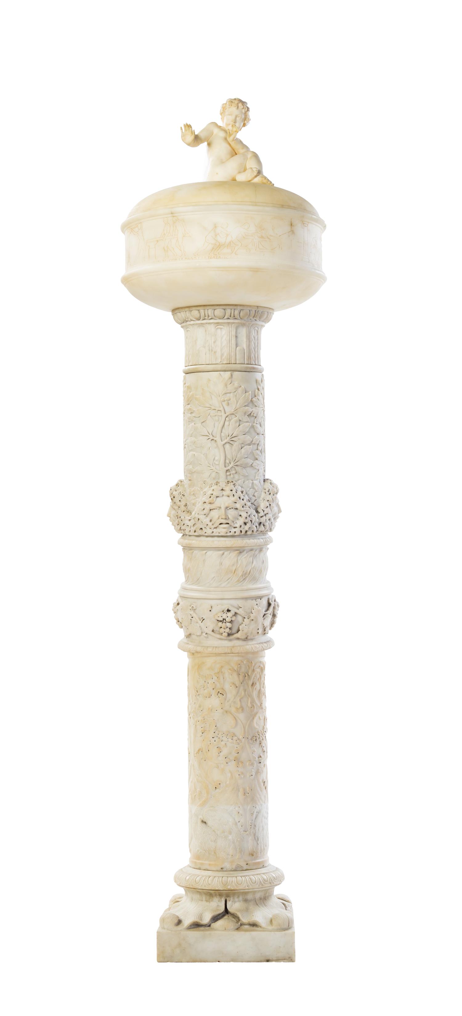 An Italian Marble and Alabaster Floor Lamp, 19TH CENTURY WITH A LATER SHADE, Height 85 inches. — 19TH CENTURY WITH A LATER SHADE,