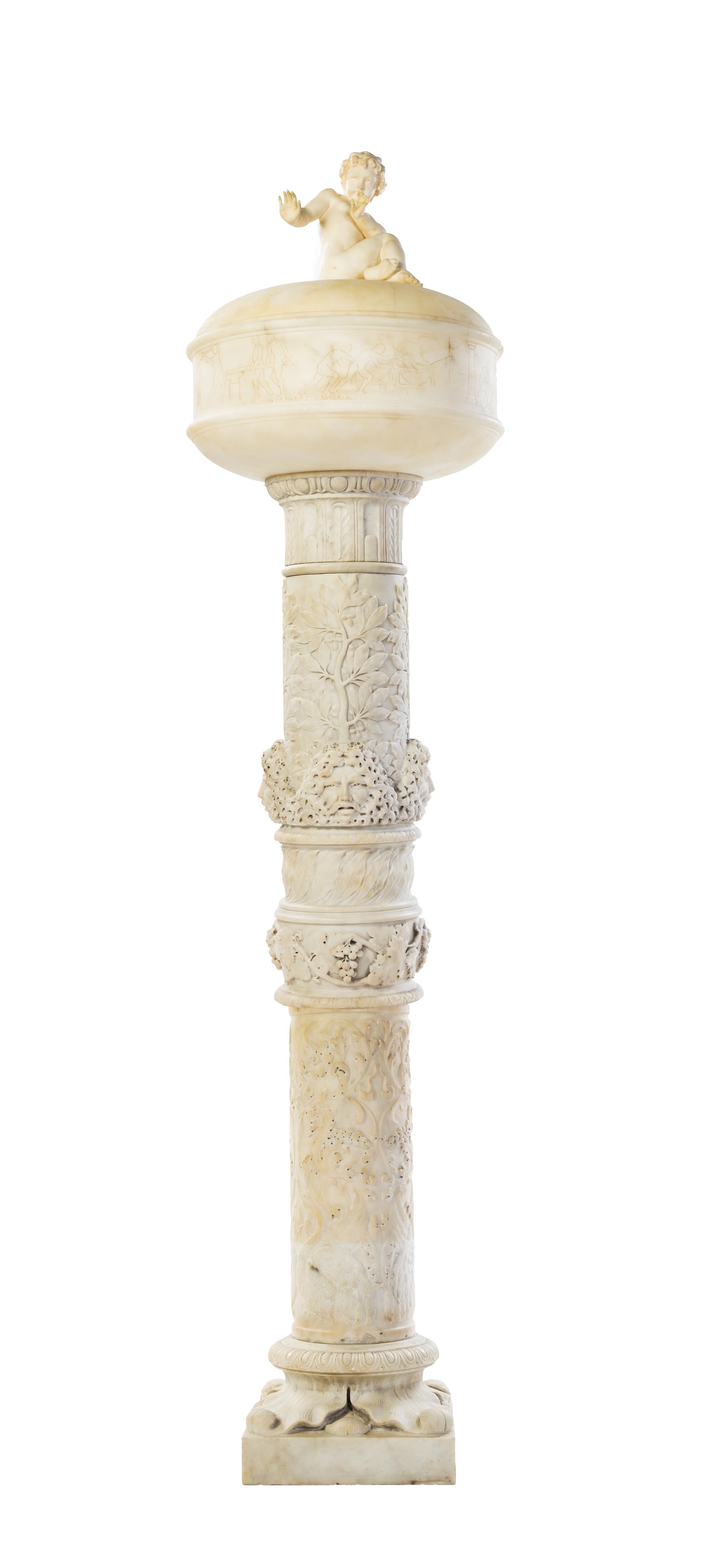 An Italian Marble and Alabaster Floor Lamp, 19TH CENTURY WITH A LATER SHADE, Height 85 inches. — 19TH CENTURY WITH A LATER SHADE,