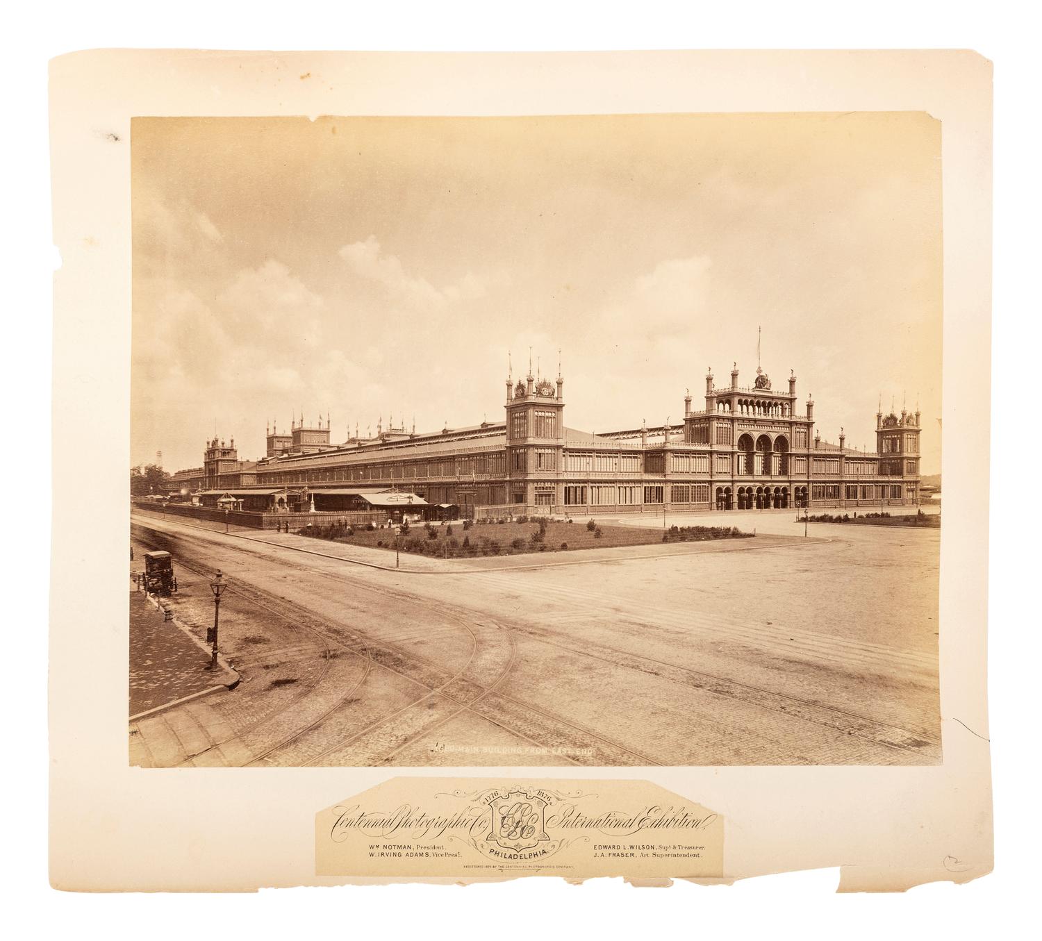 Fairs & Expositions A group of 2 albumen photographs of the Main Building at the Centennial International Exposition in Philadelphia, 1876.