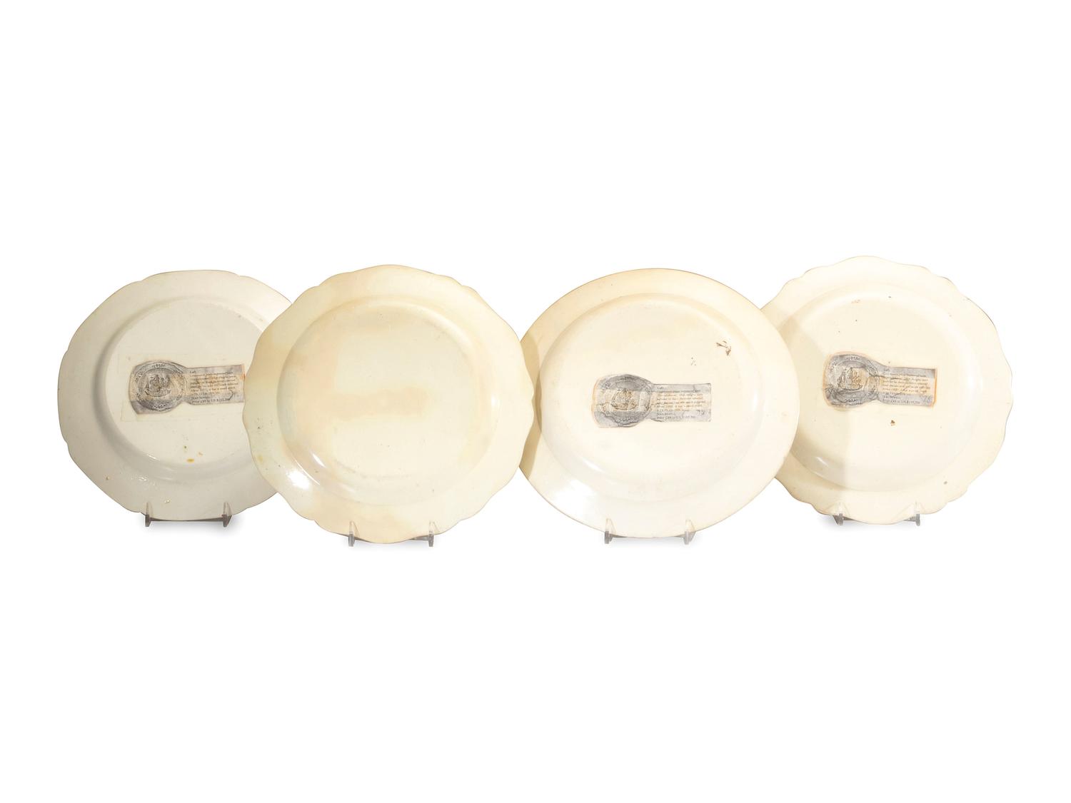 Four Transferware Decorated Creamware Plates