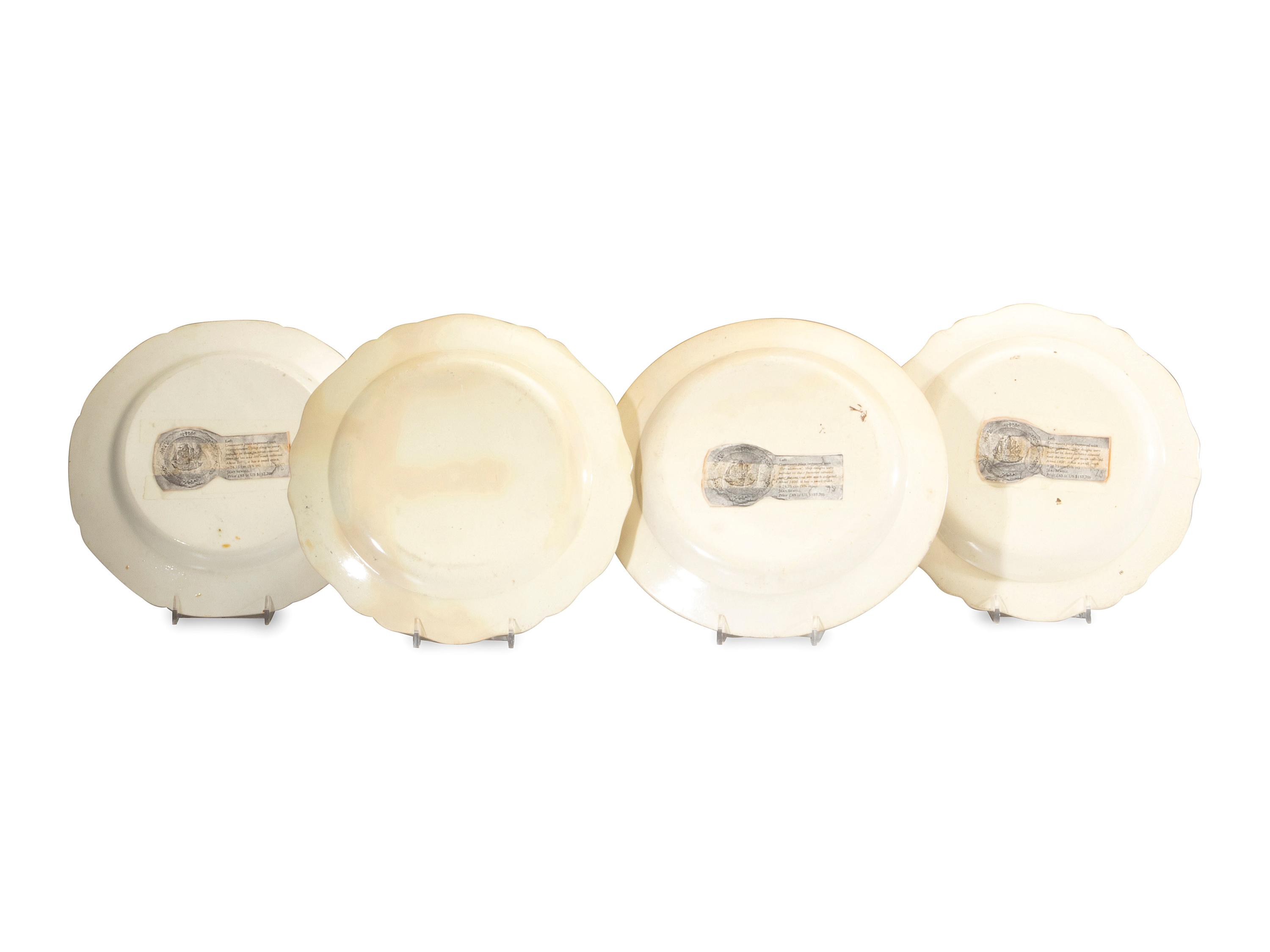 Four Transferware Decorated Creamware Plates