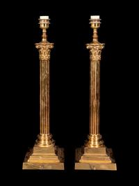 A Pair of Brass Corinthian Column Lamps