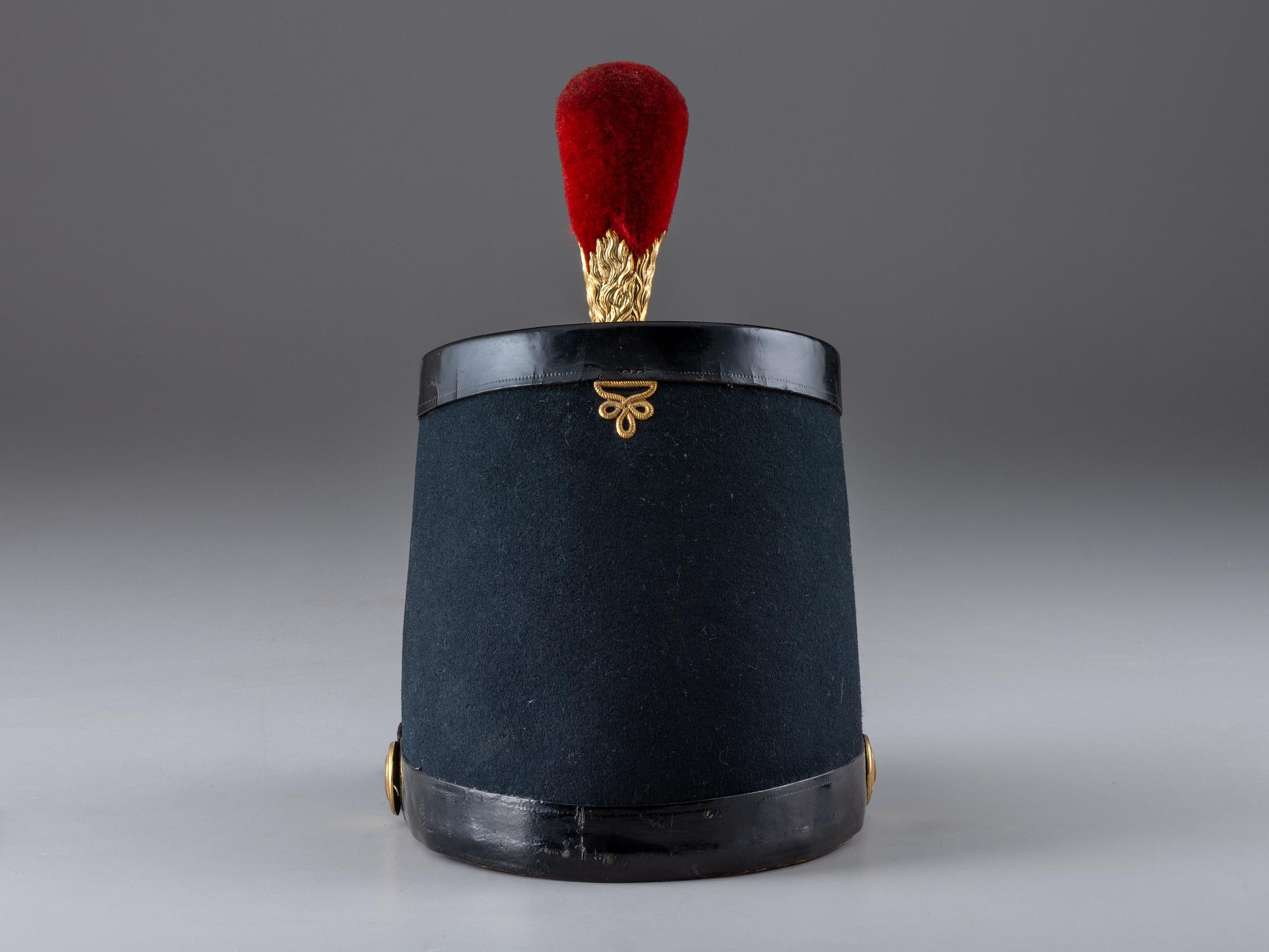 [MILITIA]. Ordnance Shako, possibly 9th New York Militia, identified to Welles. Manufactured by James S. Smith, New York.
