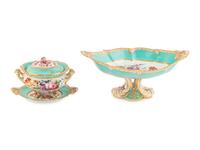 An English Porcelain Dessert Stand and Sauce Tureen