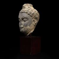 A carved schist head of a Buddha, Gandhara 健陀罗片岩佛首 3rd - 5th Century or earlier ????????