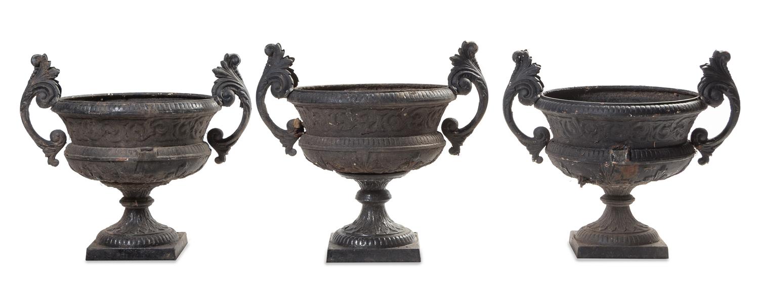 A Set of Five Victorian Painted Iron Jardinieres Width 28 1/2 inches.