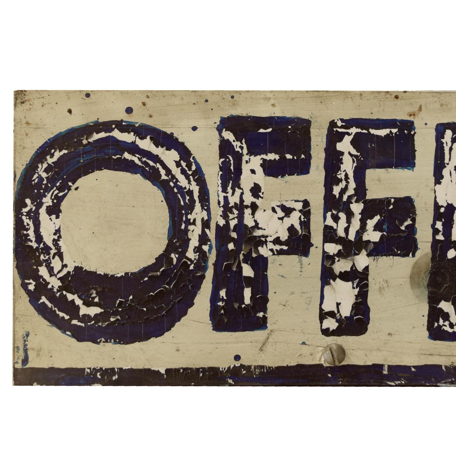 A Hand-Painted Metal Office Sign, with Stand 20" W x 3" D x 6.25" H — United States, 20th Century