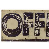 A Hand-Painted Metal Office Sign, with Stand 20" W x 3" D x 6.25" H — United States, 20th Century