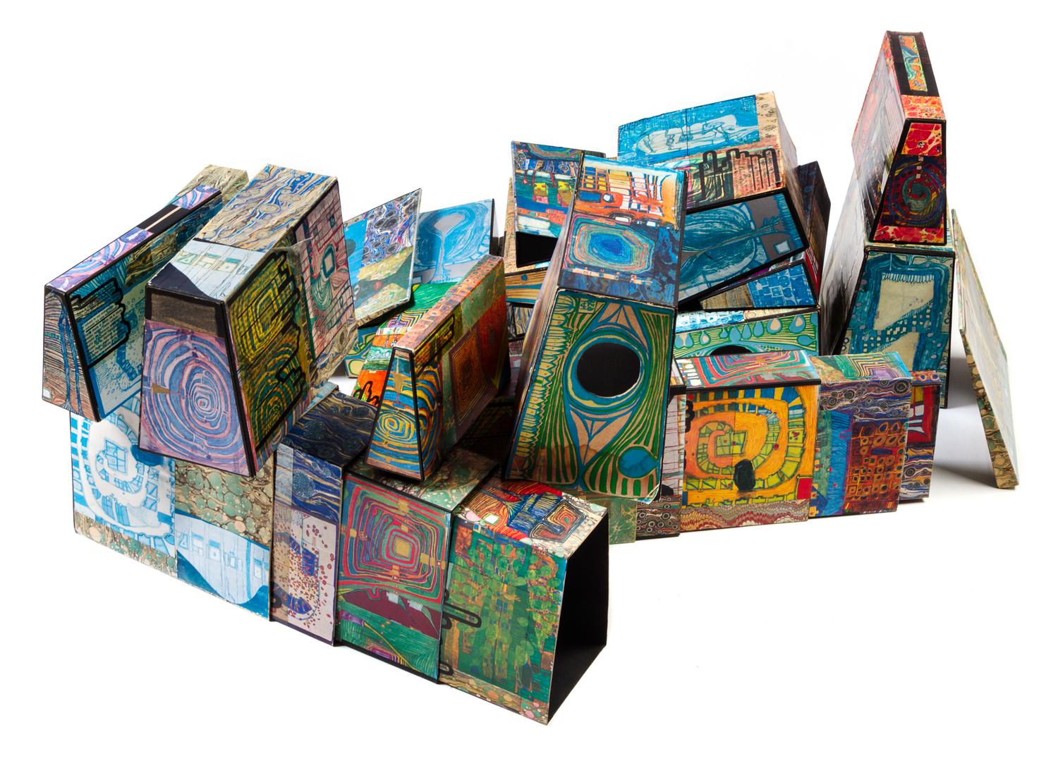 Friedensreich Hundertwasser, (Austrian, 1928-2000), Les hauteurs de machu picchu (Nest of boxes), 1967