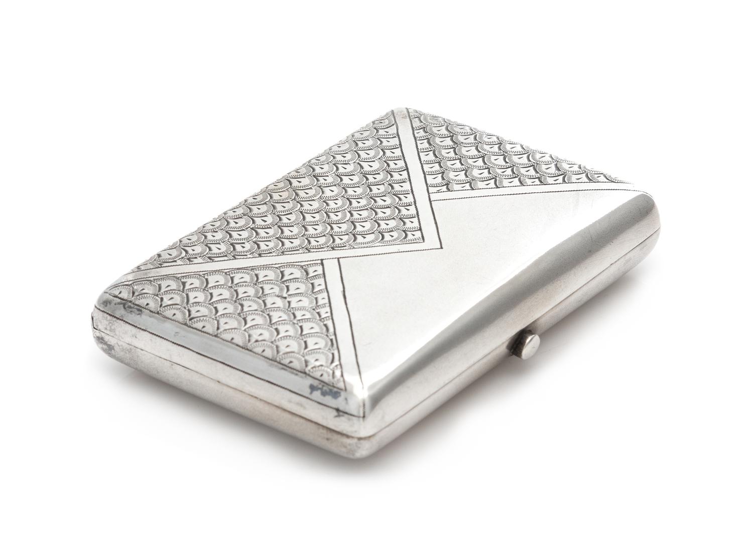 A Russian Silver Cigarette Case, Maker's Mark Cyrillic KNB, Moscow, Late 19th Century, the lid in the form of a sealed envelope with en