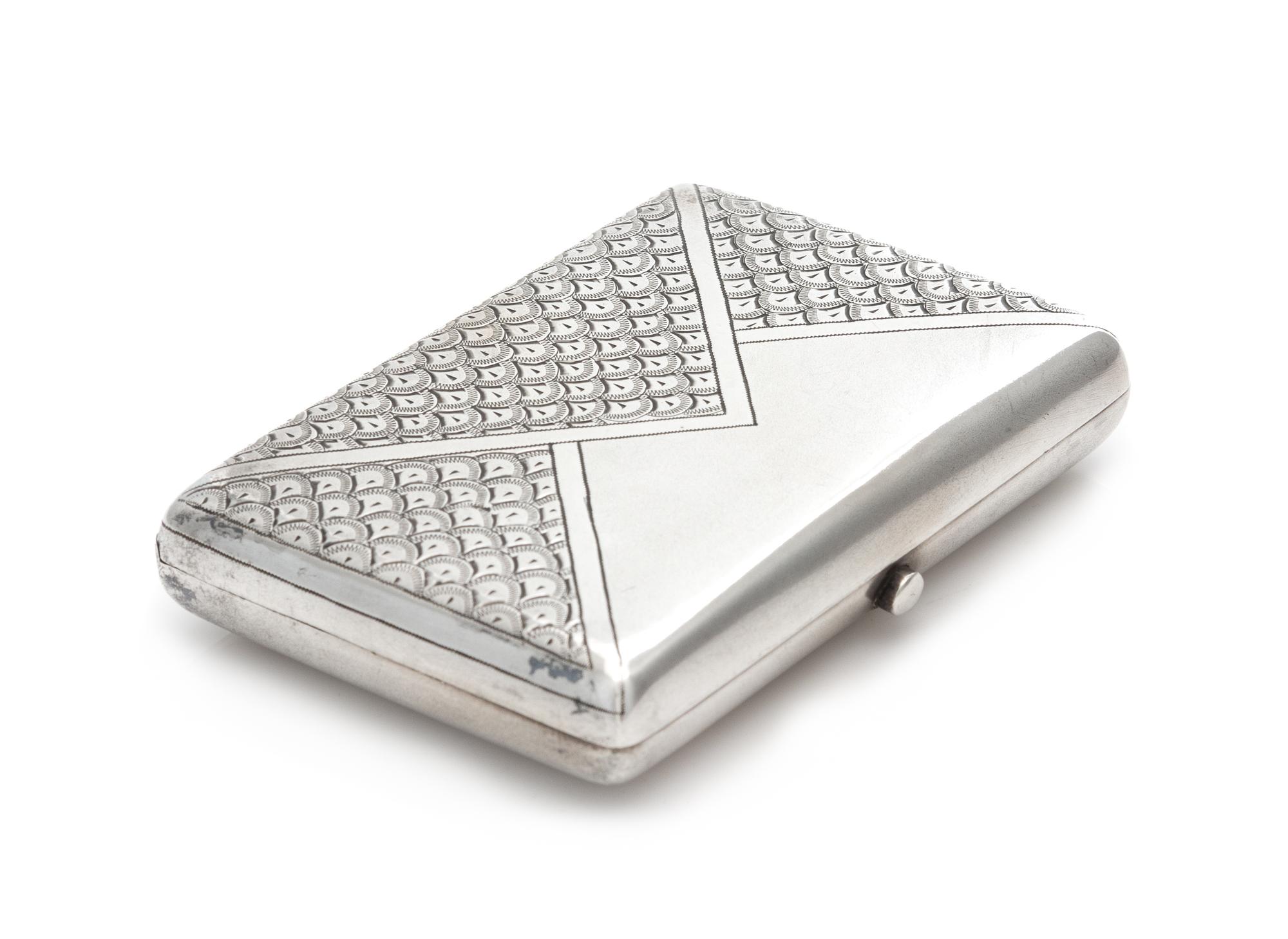A Russian Silver Cigarette Case, Maker's Mark Cyrillic KNB, Moscow, Late 19th Century, the lid in the form of a sealed envelope with en