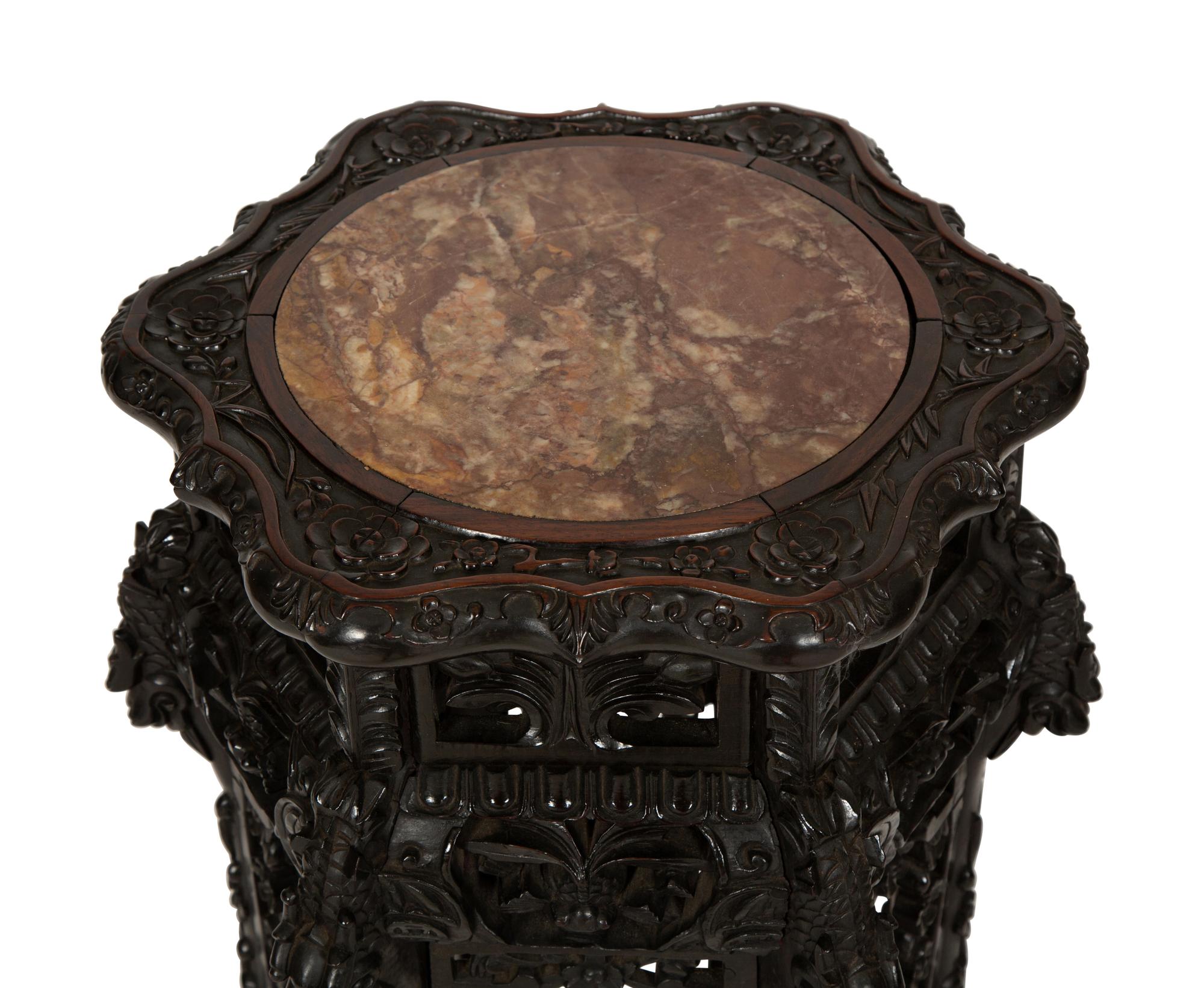 A Chinese Carved Hardwood Pedestal