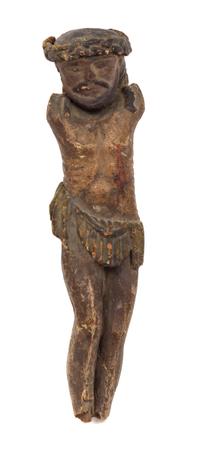 A French Carved and Painted Wood Corpus Christi Height 9 3/4 inches. — 17TH CENTURY, POSSIBLY EARLIER