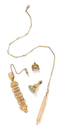 A Collection of Gold-Filled Watch Fobs and Accessories, 43.40 dwts.