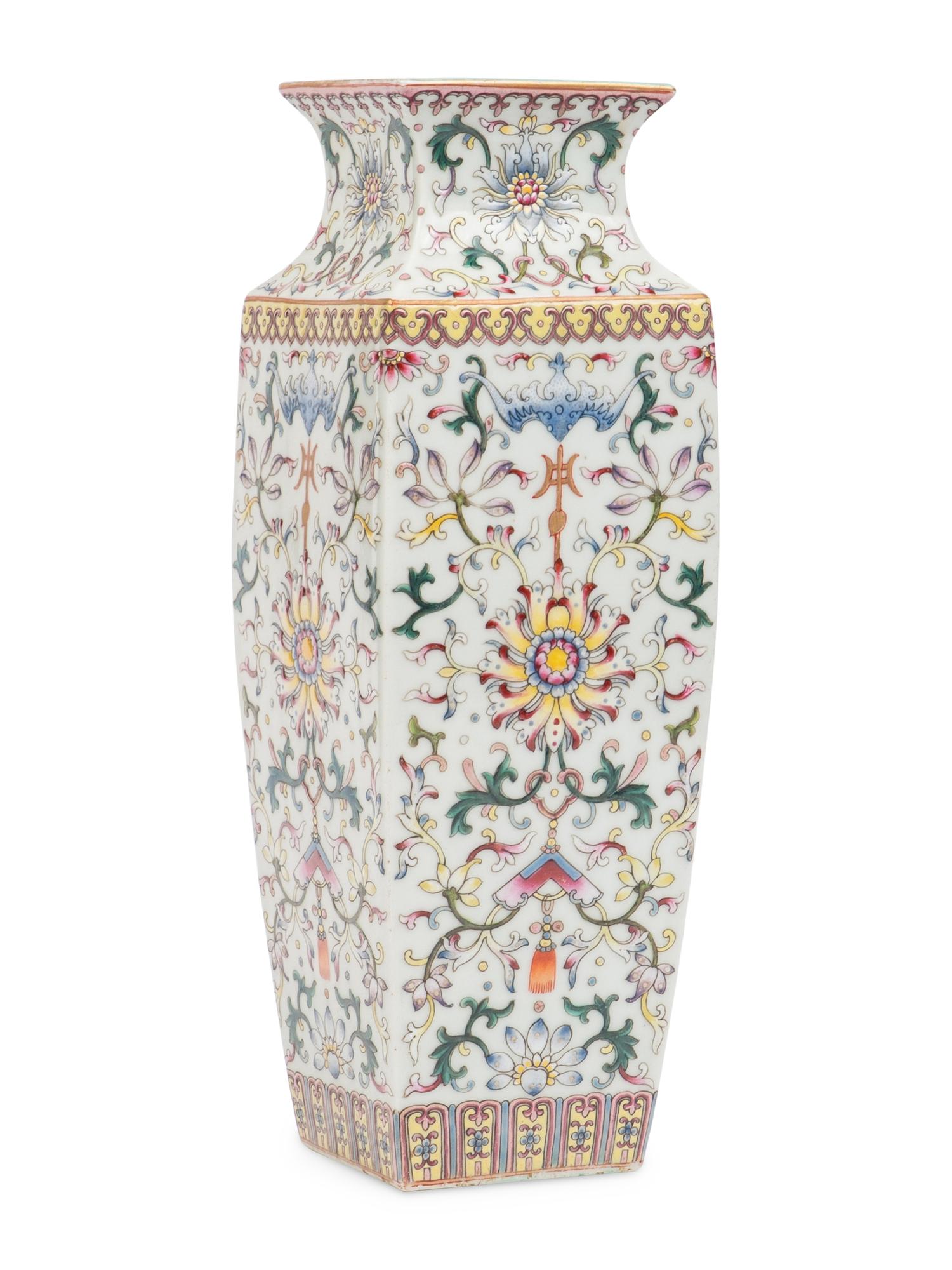 A Chinese Famille Rose Porcelain Square Vase
