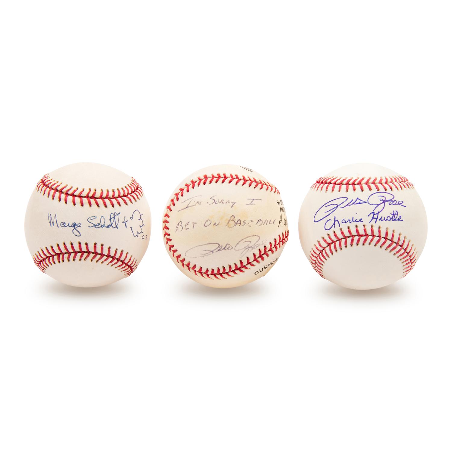 A Collection of Pete Rose Signed Autograph Baseballs with Inscriptions and Marge Schott Signed Baseball