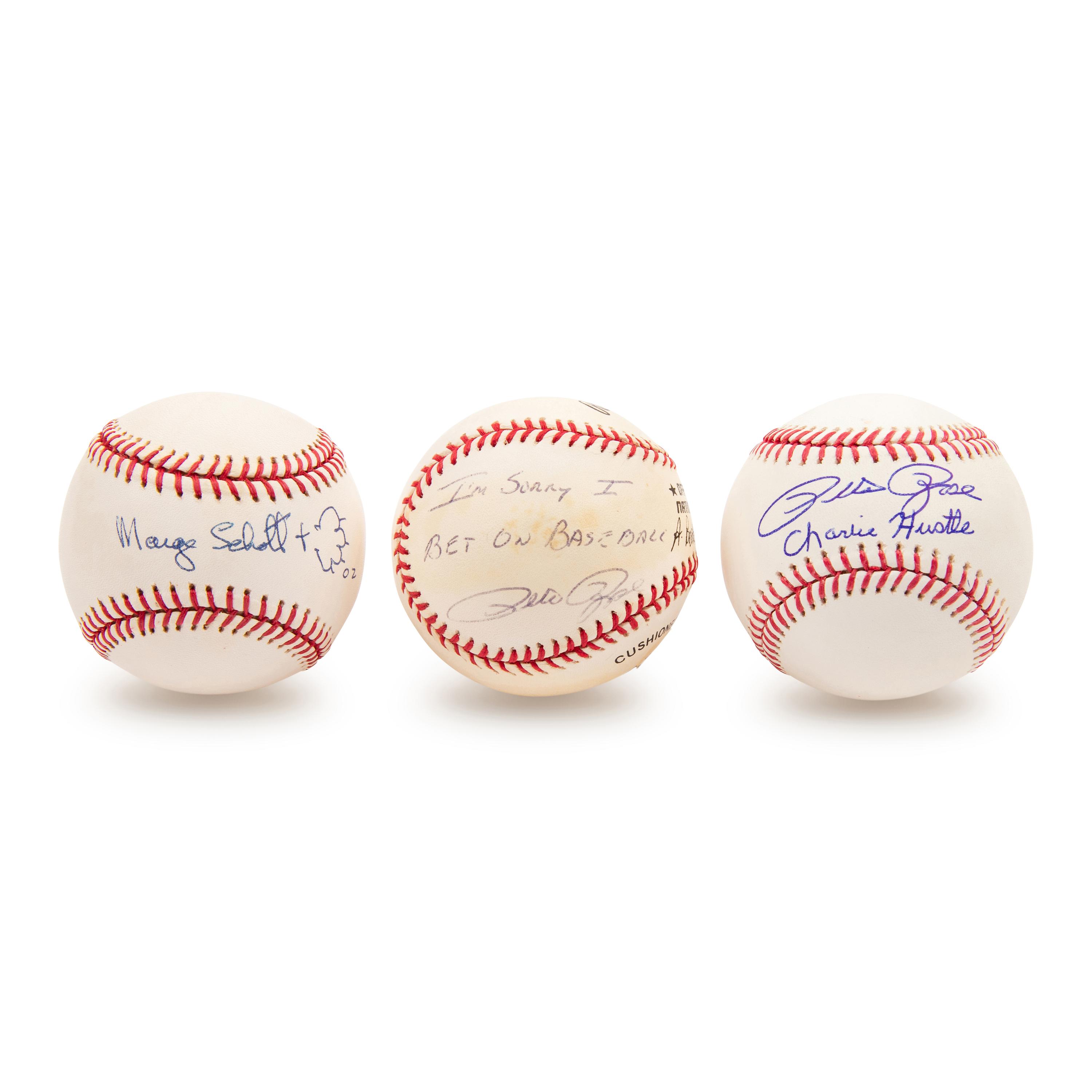 A Collection of Pete Rose Signed Autograph Baseballs with Inscriptions and Marge Schott Signed Baseball