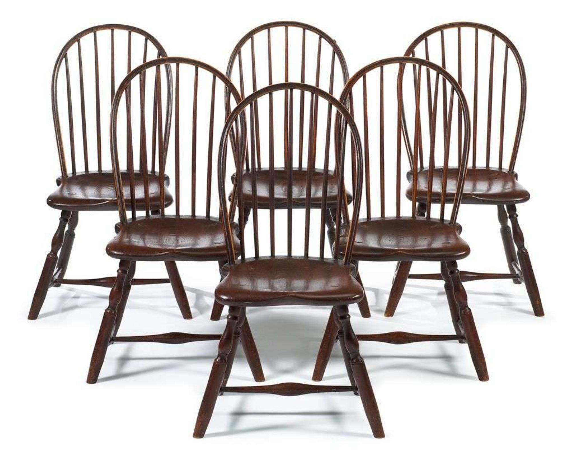 Set of six bow-back Windsor side chairs probably rhode island, circa 1800