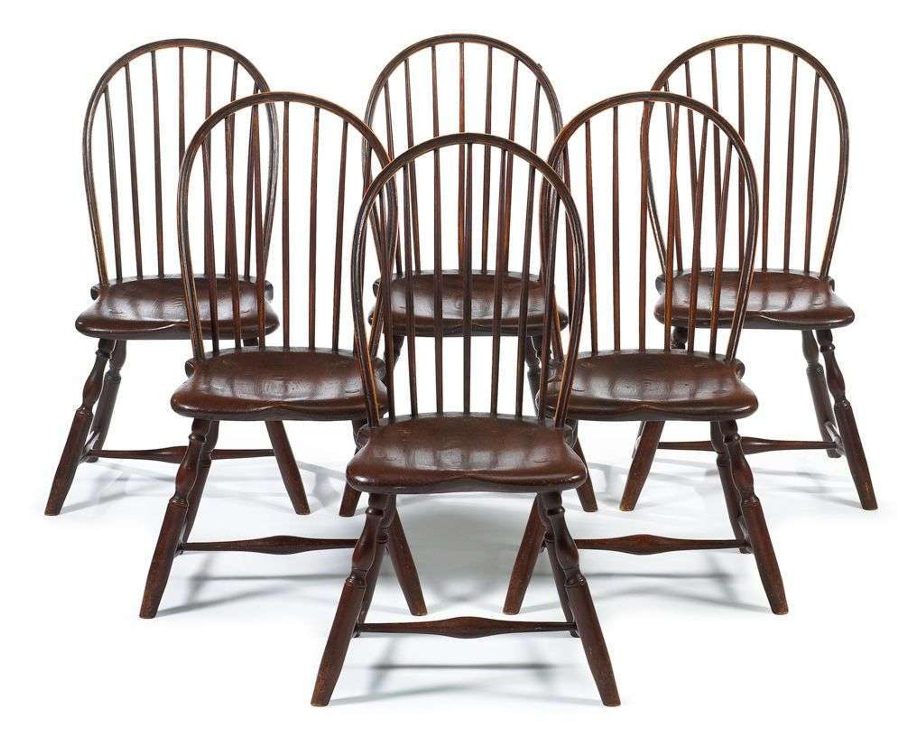 Set of six bow-back Windsor side chairs probably rhode island, circa 1800