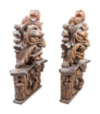 A Pair of Italian Painted and Parcel Gilt Masks