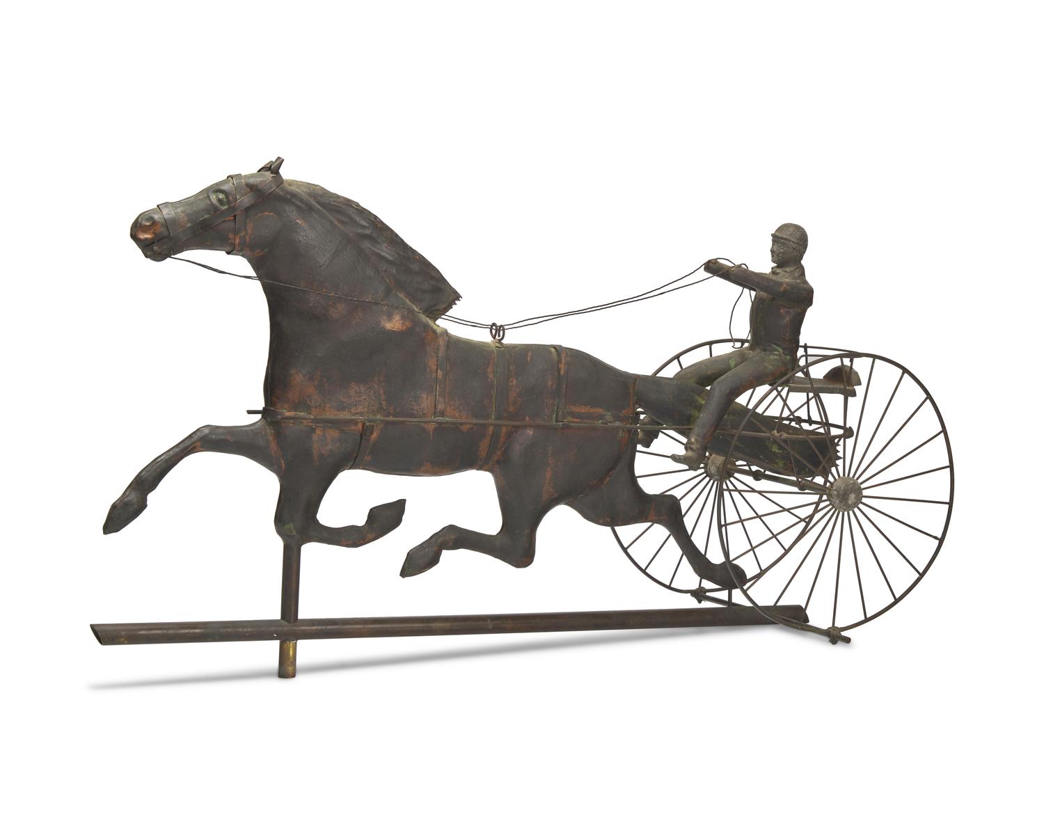 A Molded Copper Horse and Sulky Weathervane