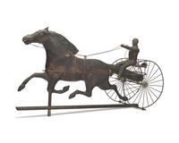 A Molded Copper Horse and Sulky Weathervane