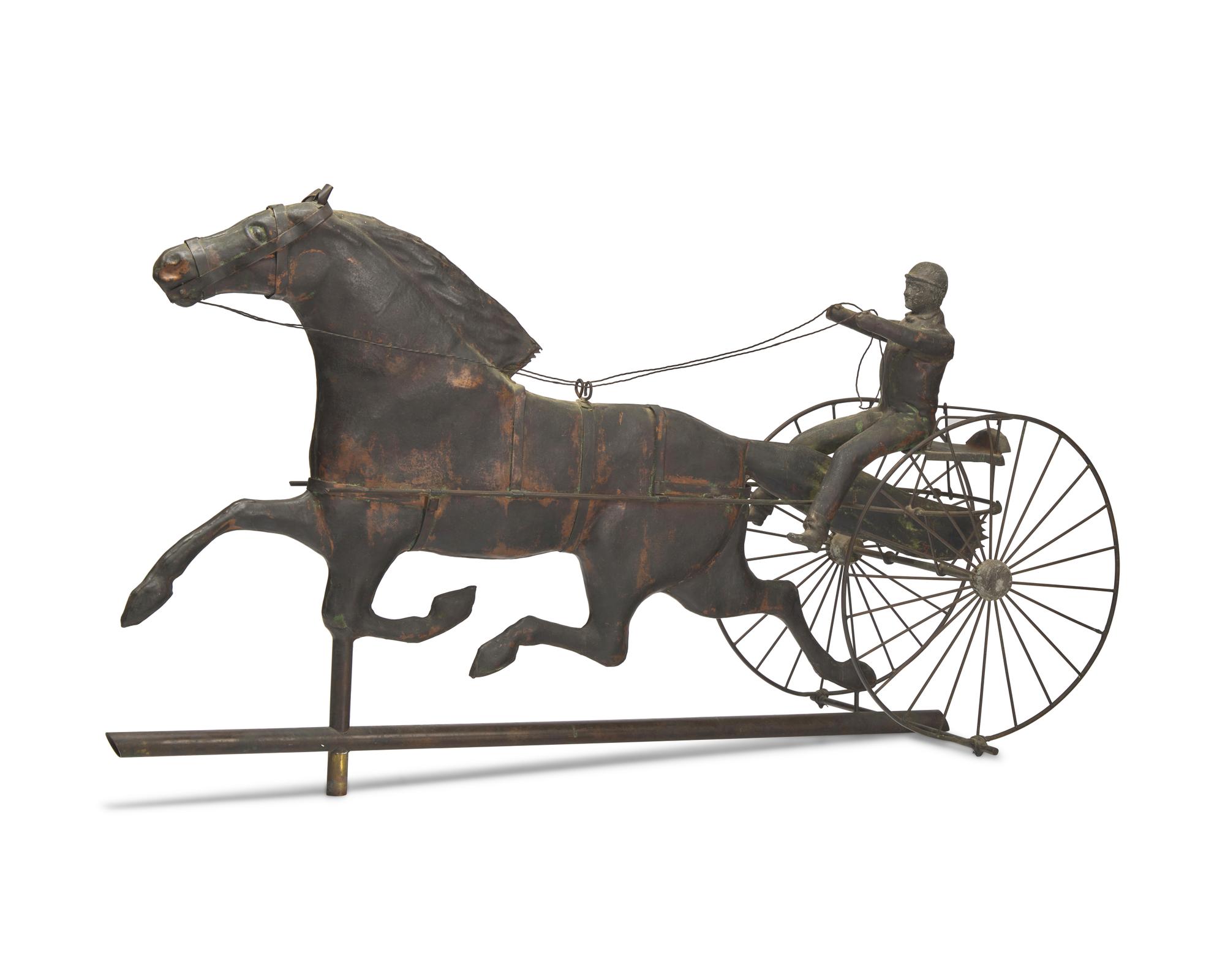 A Molded Copper Horse and Sulky Weathervane
