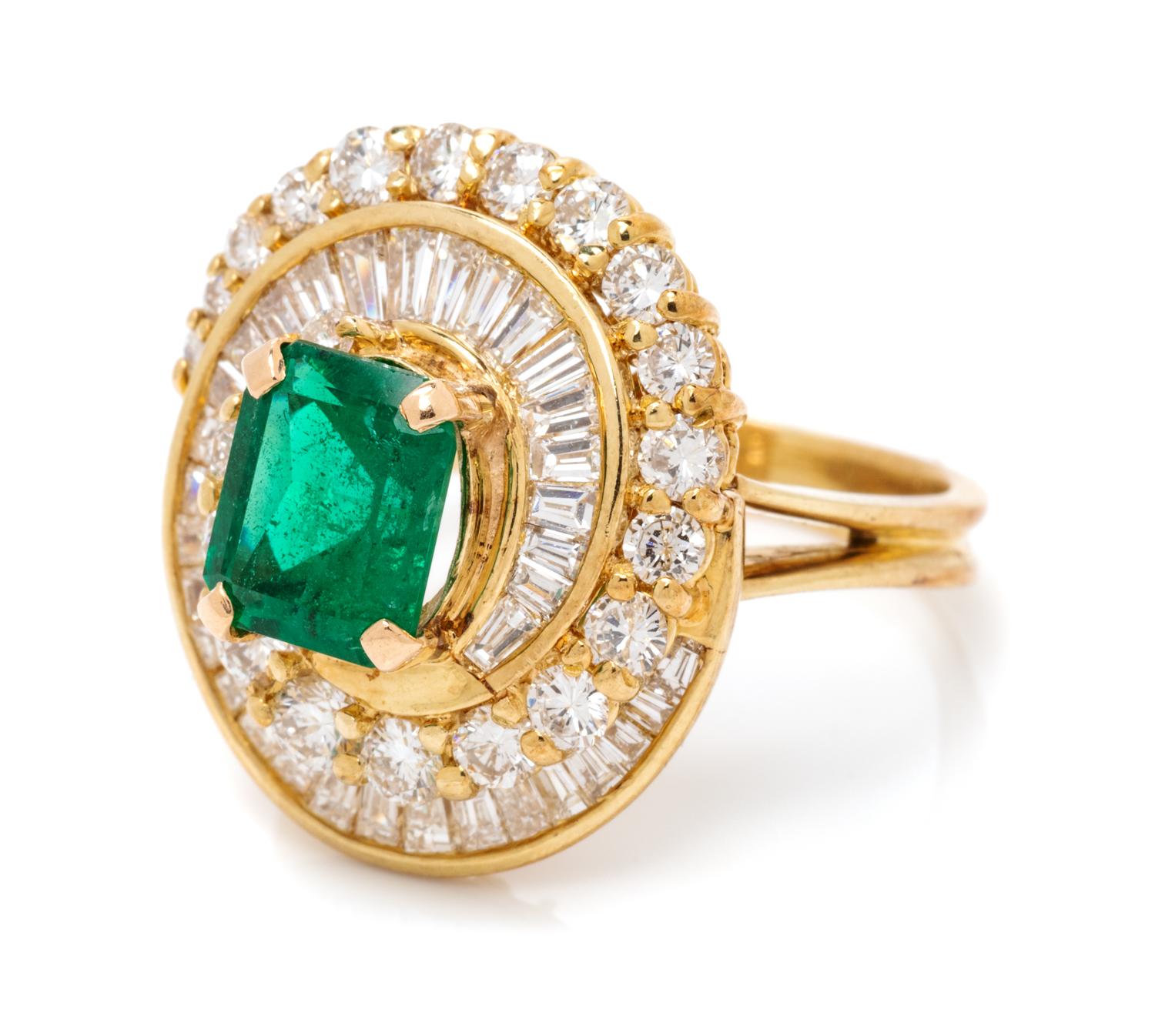 A 14 Karat Yellow Gold, Emerald and Diamond Ring, 5.00 dwts.