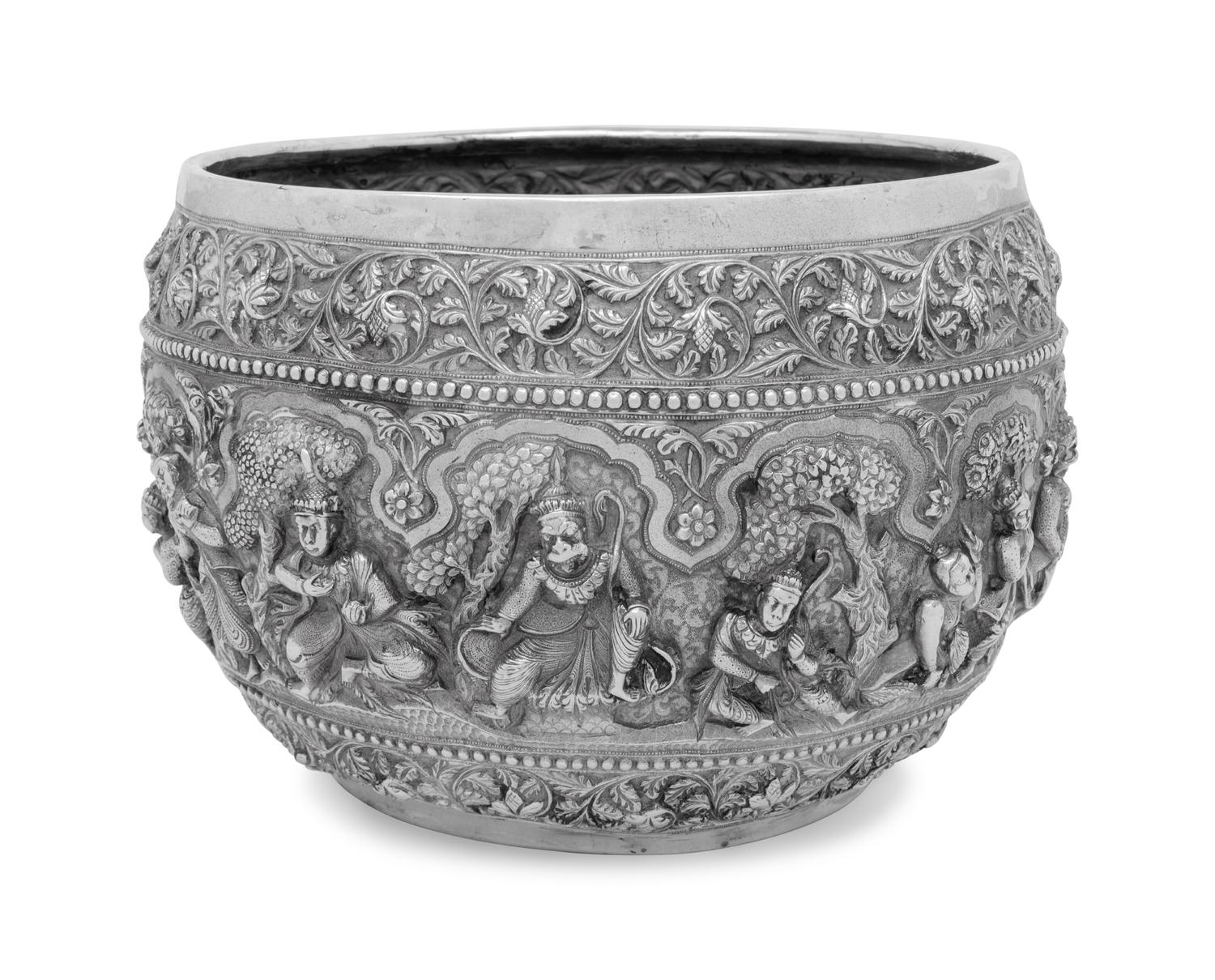 A Large Burmese Silver Bowl