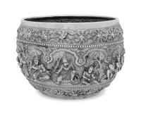 A Large Burmese Silver Bowl