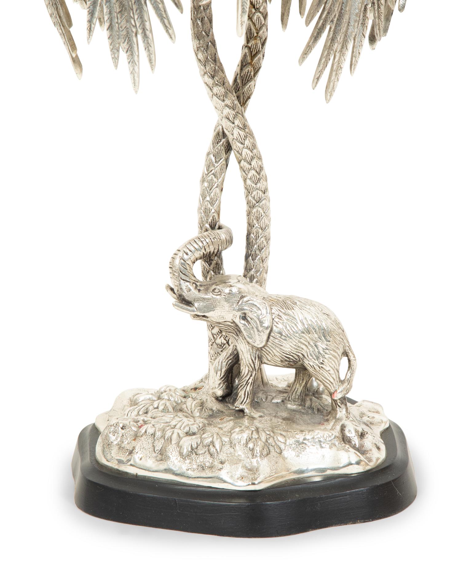 A Victorian Style Silver-Plate Palm Tree and Elephant Centerpiece