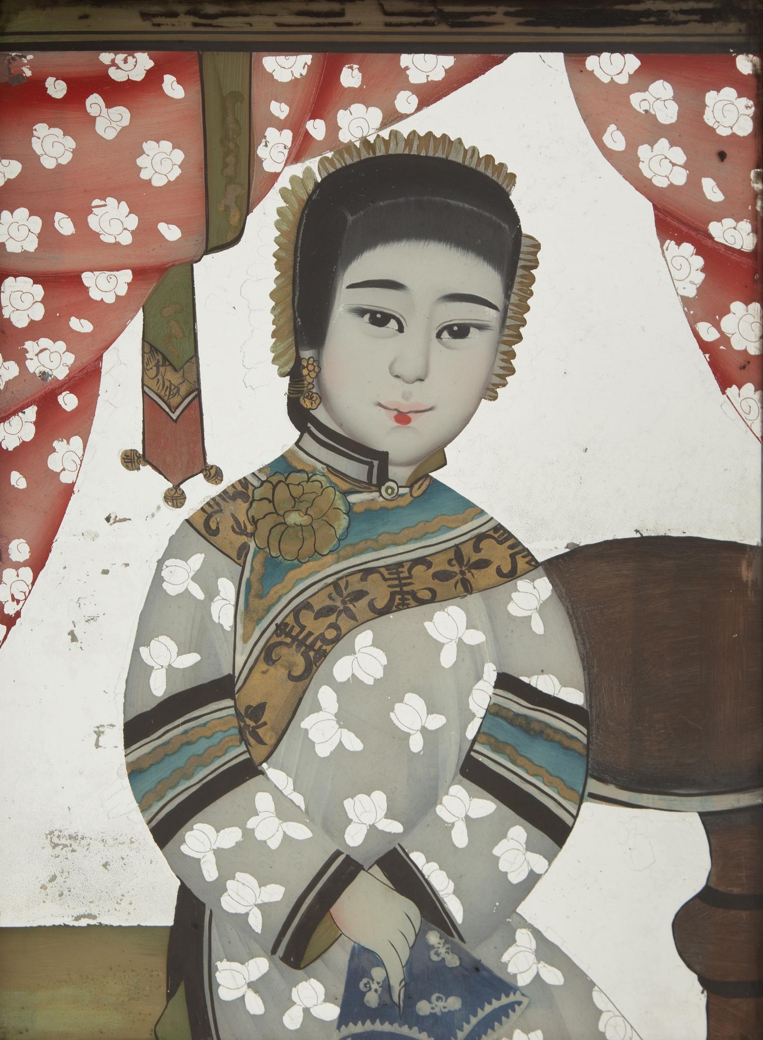 A Pair of Chinese Reverse Paintings on Mirrored Glass