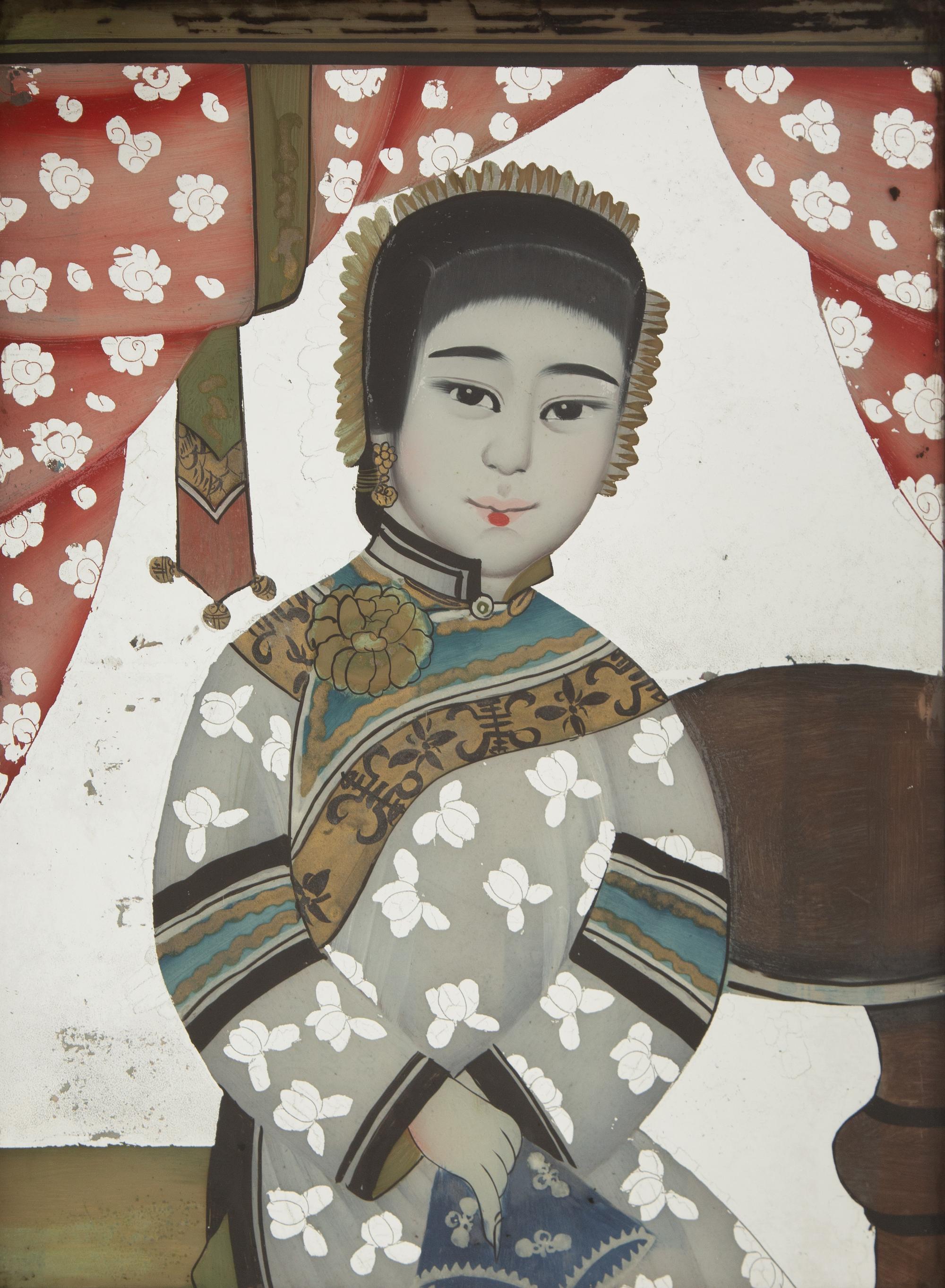 A Pair of Chinese Reverse Paintings on Mirrored Glass