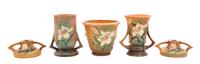 Five Roseville Magnolia Pottery Articles Height of tallest 6 1/8 inches.