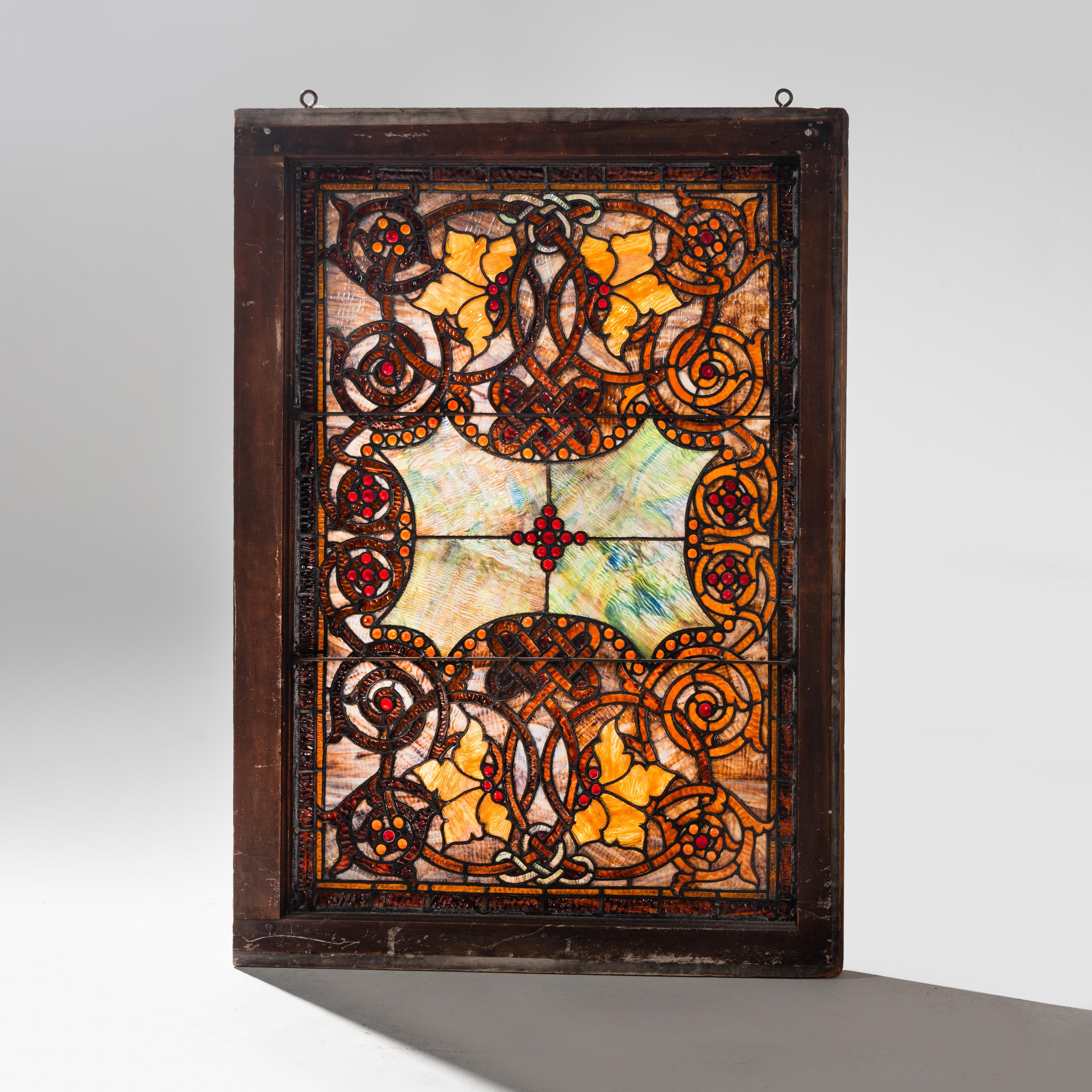 American Stained Glass Early 20th Century — Jeweled & Leaded Glass Window