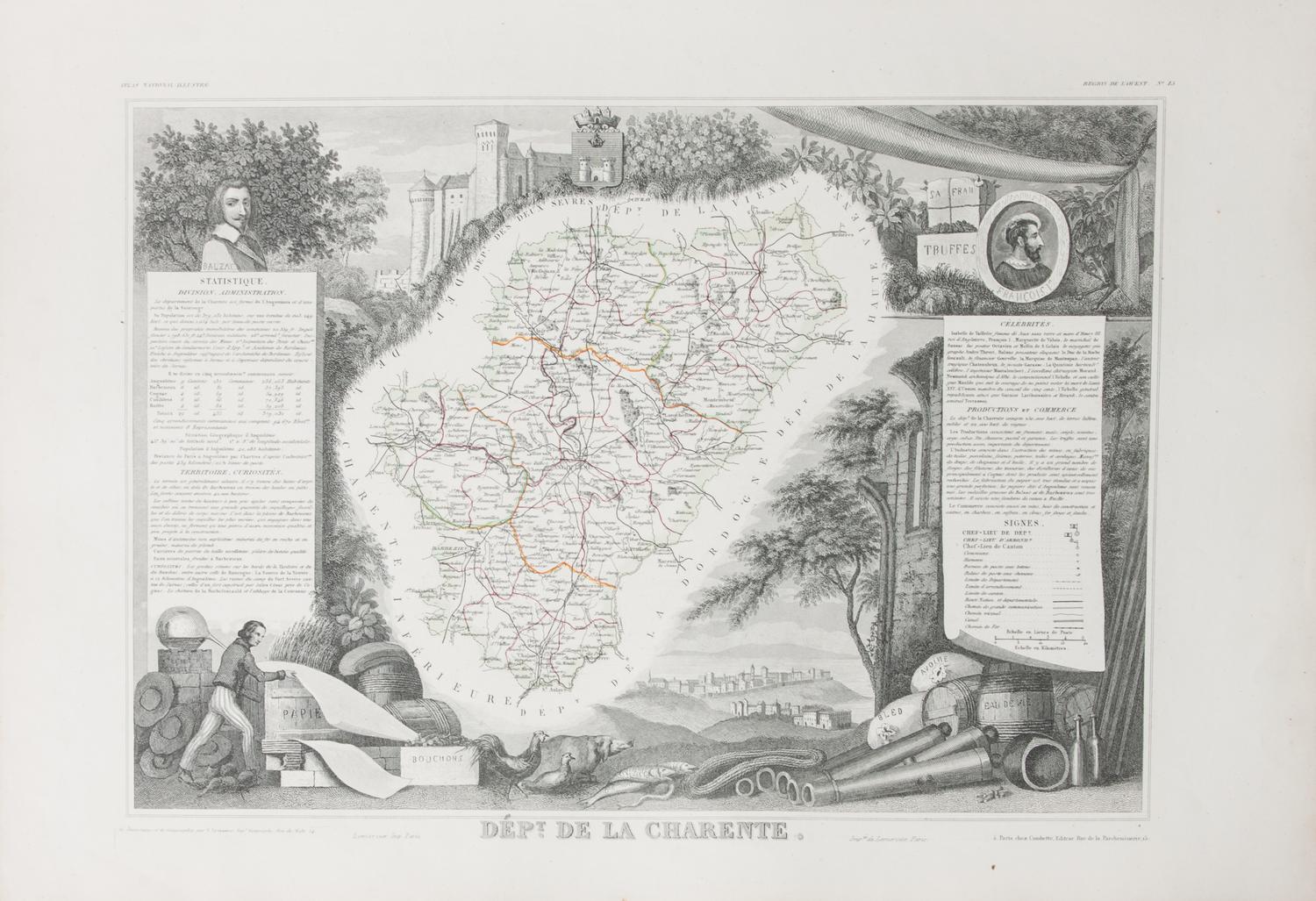 A Collection of Twelve French Engravings, 19TH CENTURY, comprising maps of wine-producing regions from Atlas National Illustre, unframe