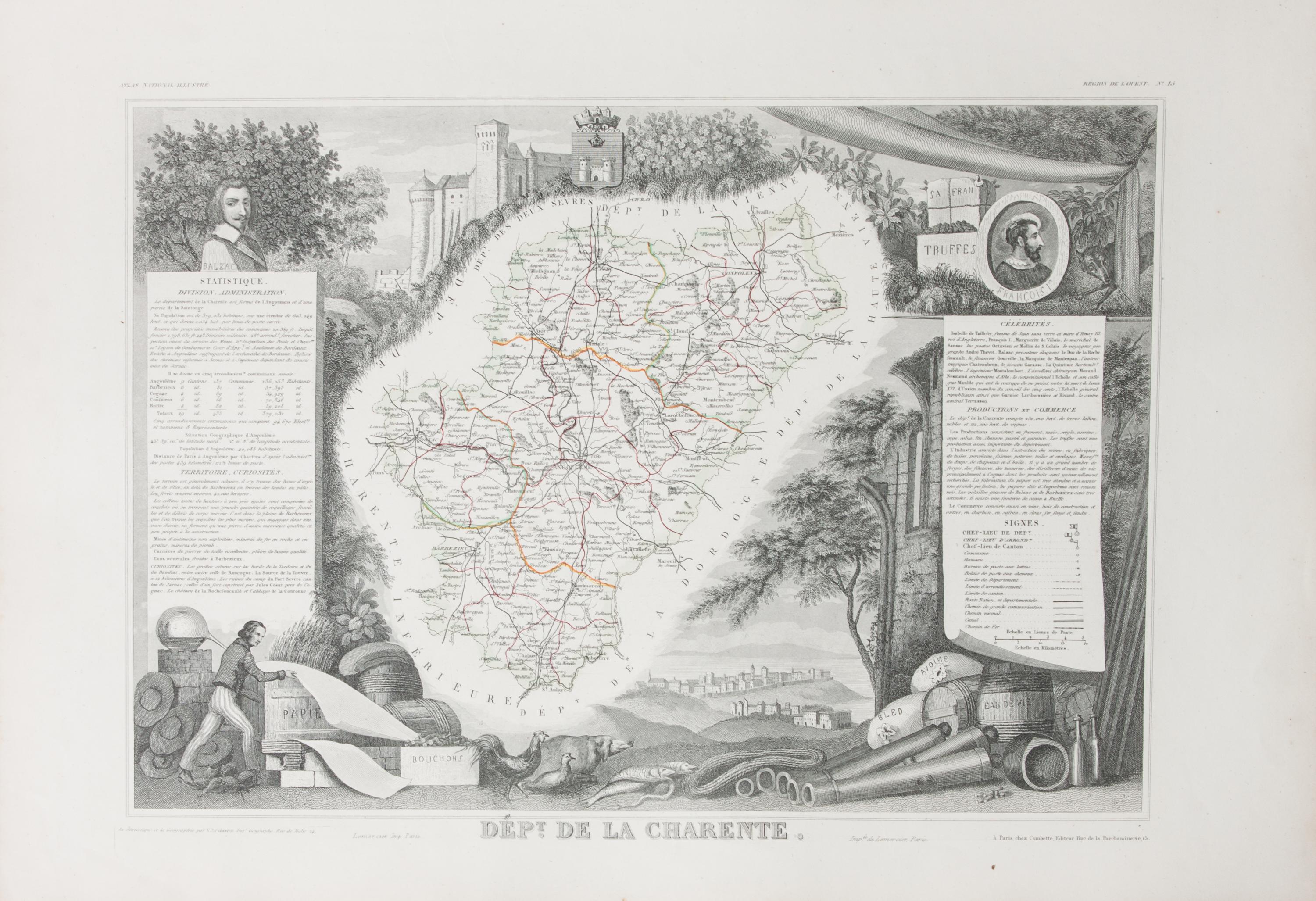 A Collection of Twelve French Engravings, 19TH CENTURY, comprising maps of wine-producing regions from Atlas National Illustre, unframe
