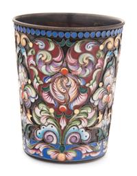 A Russian Shaded Enameled Silver Beaker