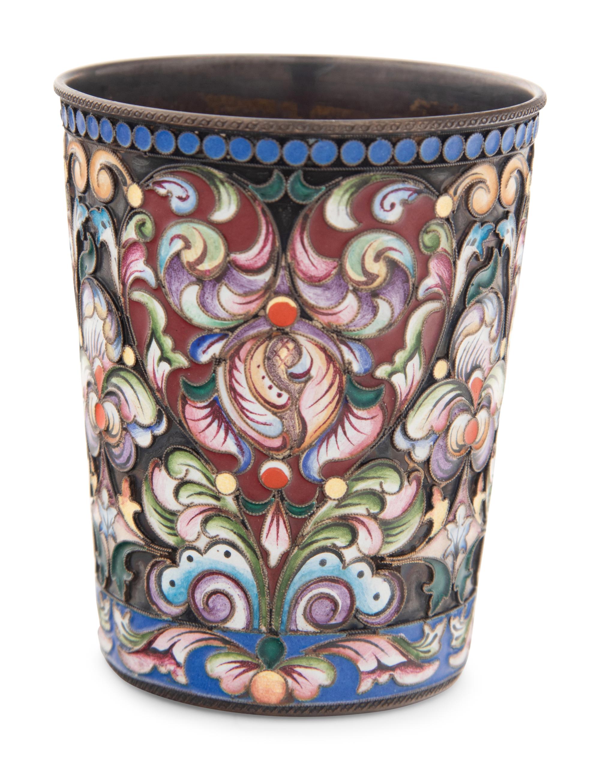 A Russian Shaded Enameled Silver Beaker