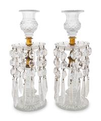 Two Cut Glass and Gilt Metal Candlesticks