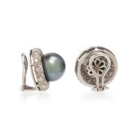 TAHITIAN CULTURED PEARL AND DIAMOND CLIP EARRINGS