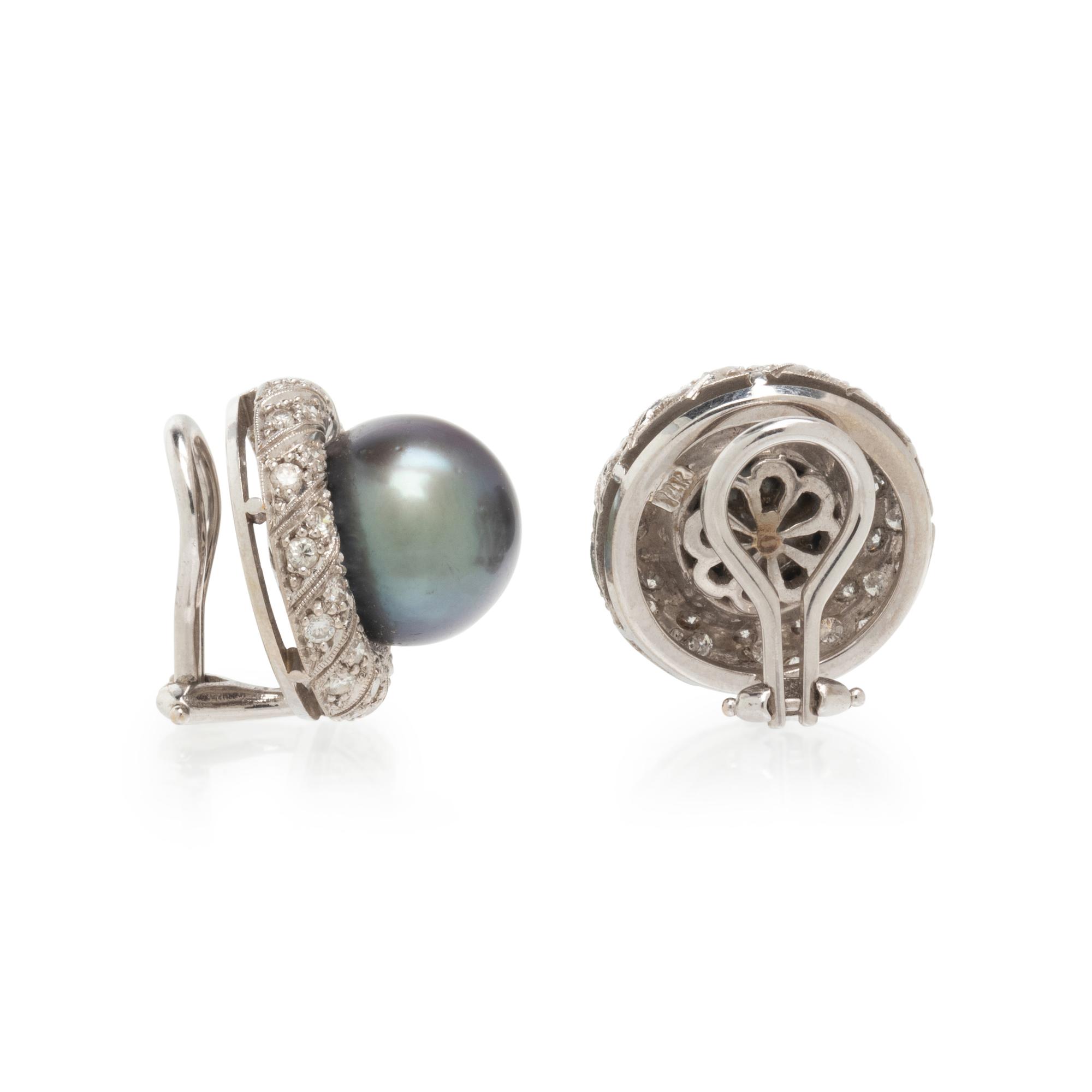 TAHITIAN CULTURED PEARL AND DIAMOND CLIP EARRINGS