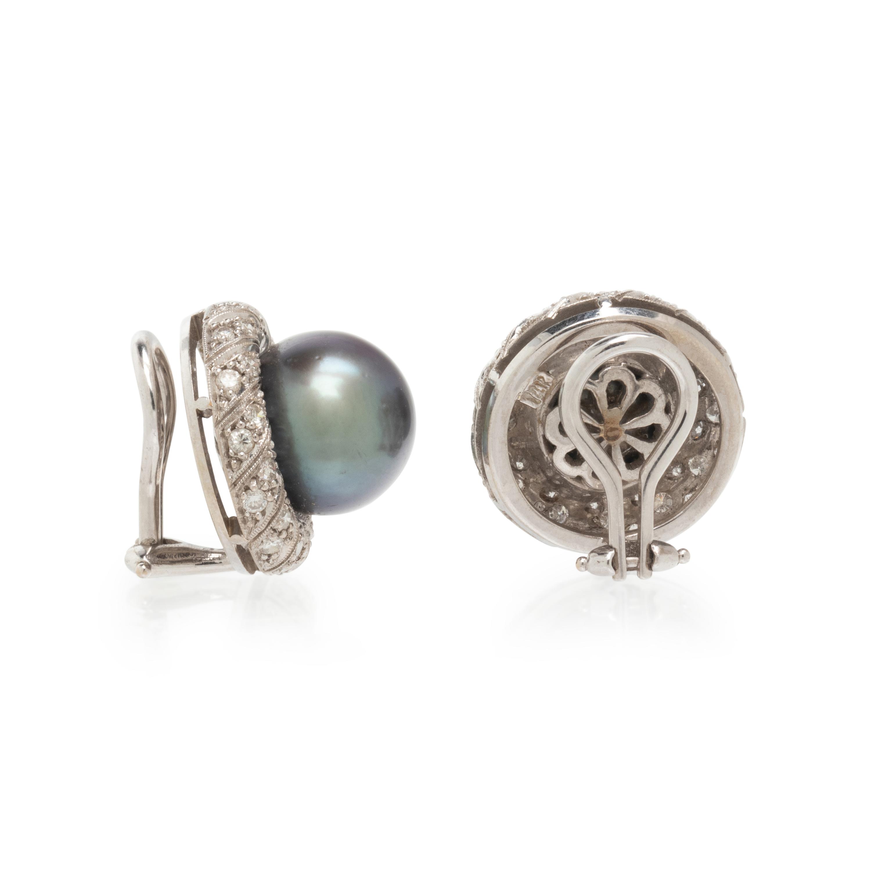 TAHITIAN CULTURED PEARL AND DIAMOND CLIP EARRINGS