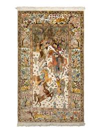 A Kirman Silk Pictorial Rug