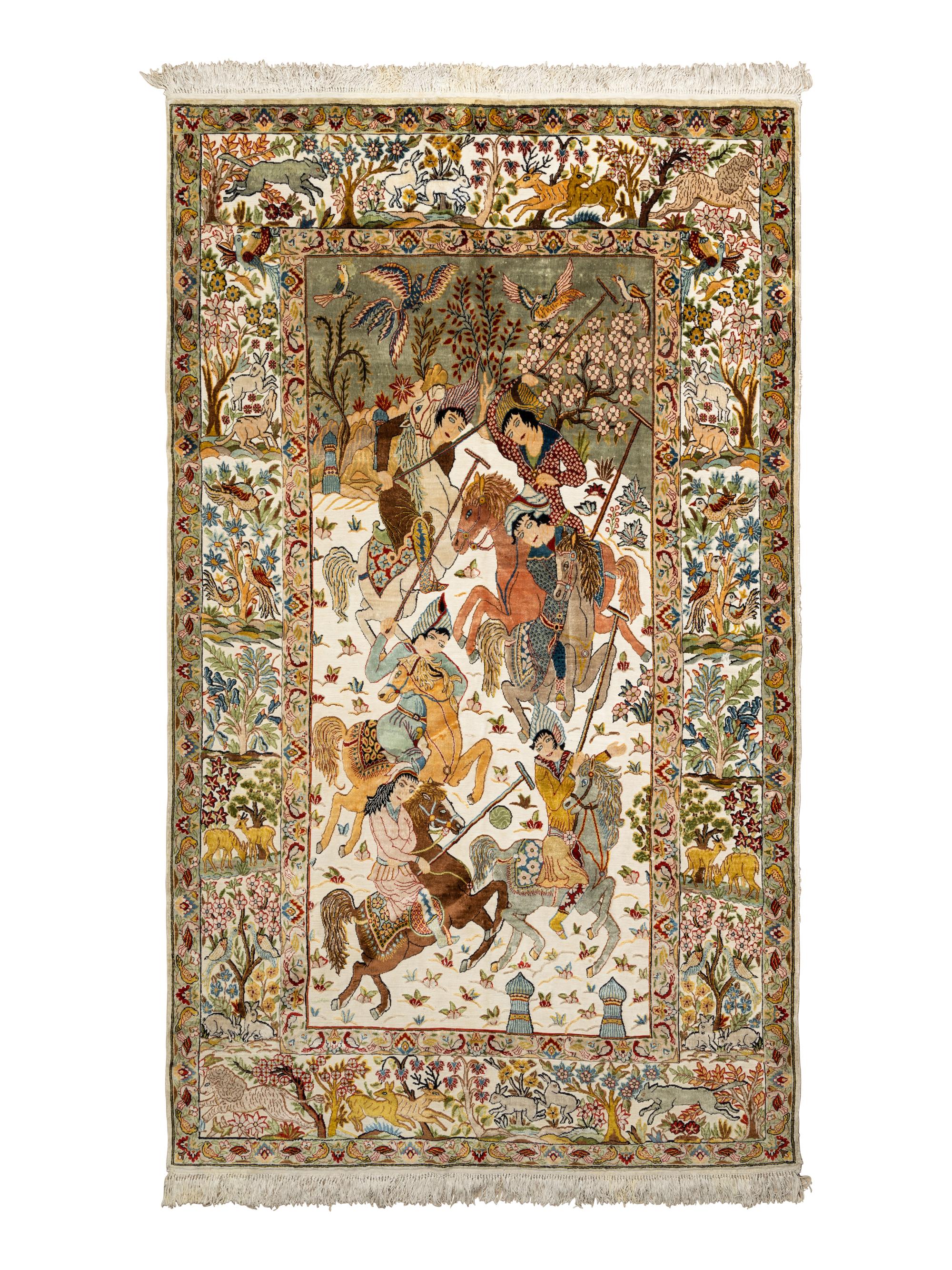 A Kirman Silk Pictorial Rug