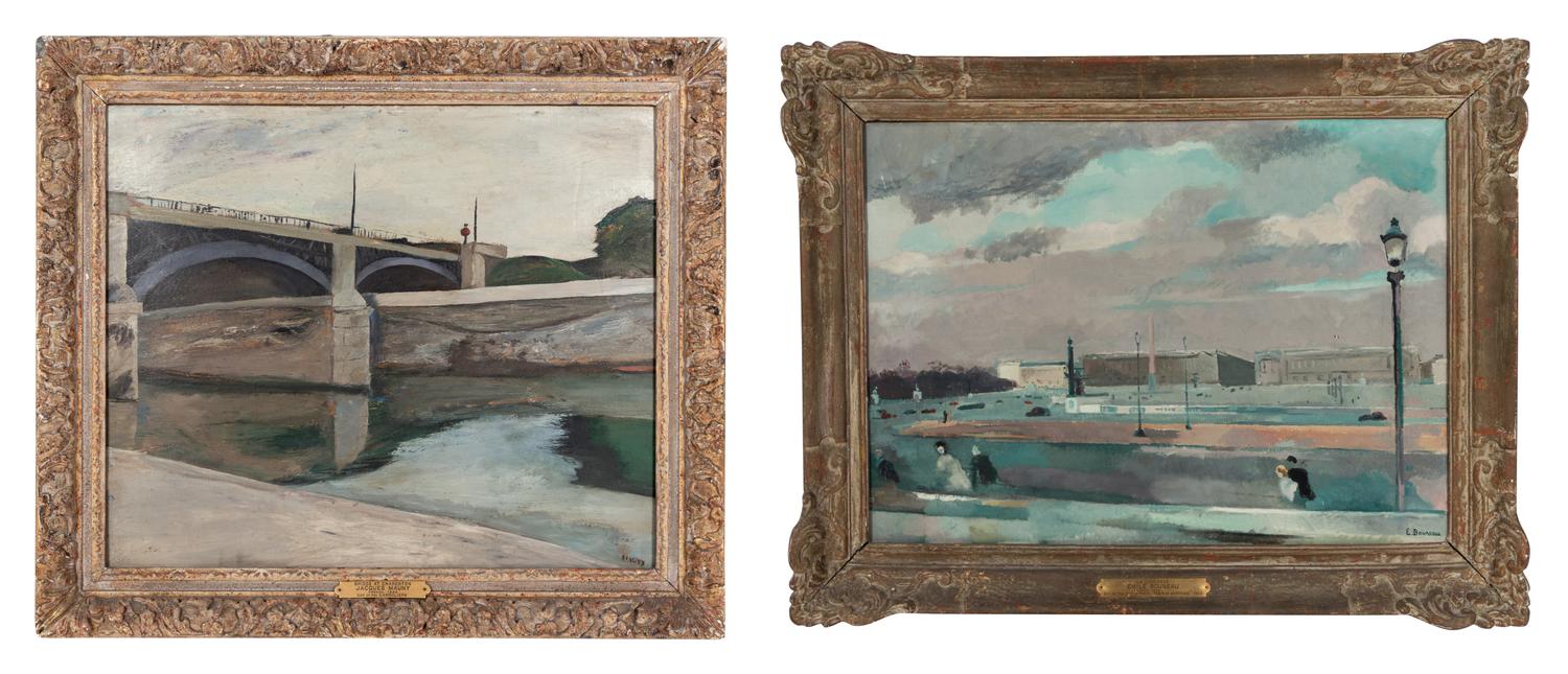 Bridge at Charenton and La Concorde , a pair of paintings Jacques Mauny (French, 1893-1962) and Emile Bouneau (French, 1902-1970)
